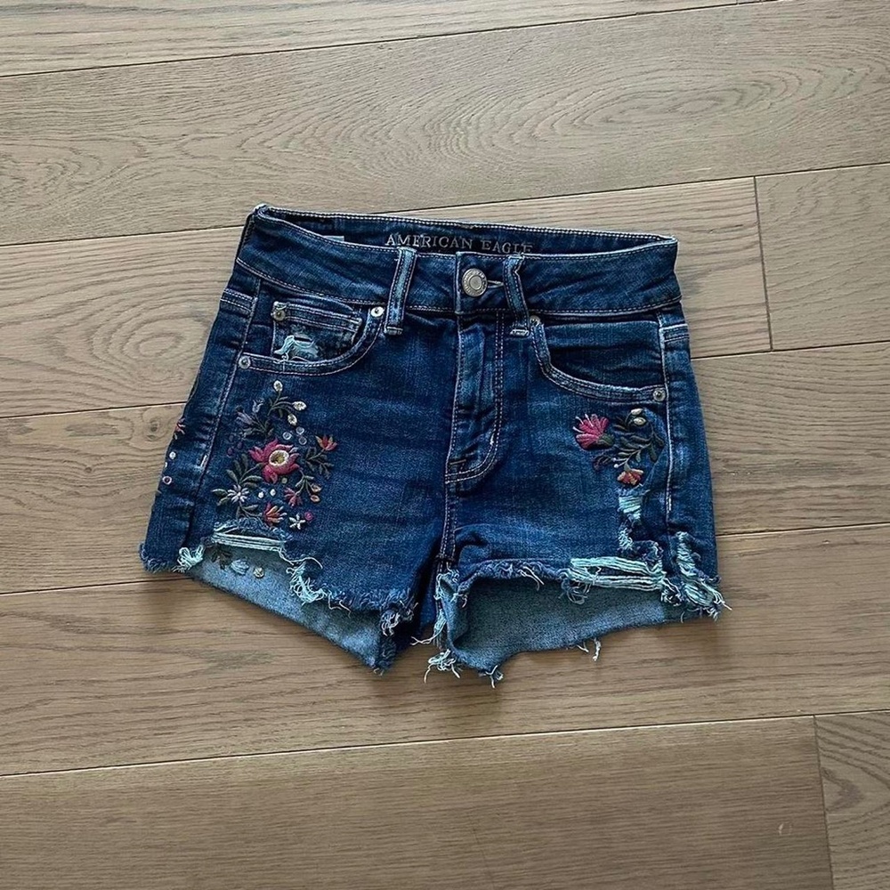Embroidered Floral Denim Shorts